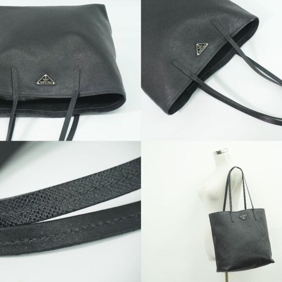 Prada Leather Shoulder Bag Tote Black - Picture 6 of 9